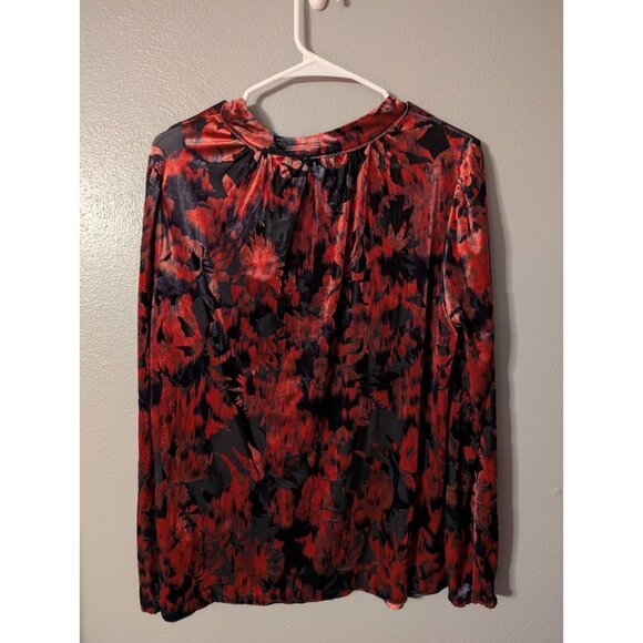 Ella Rafaella Rhubarb Red Black Velvet Blouse Size S Long Sleeve NWT - Picture 3 of 8